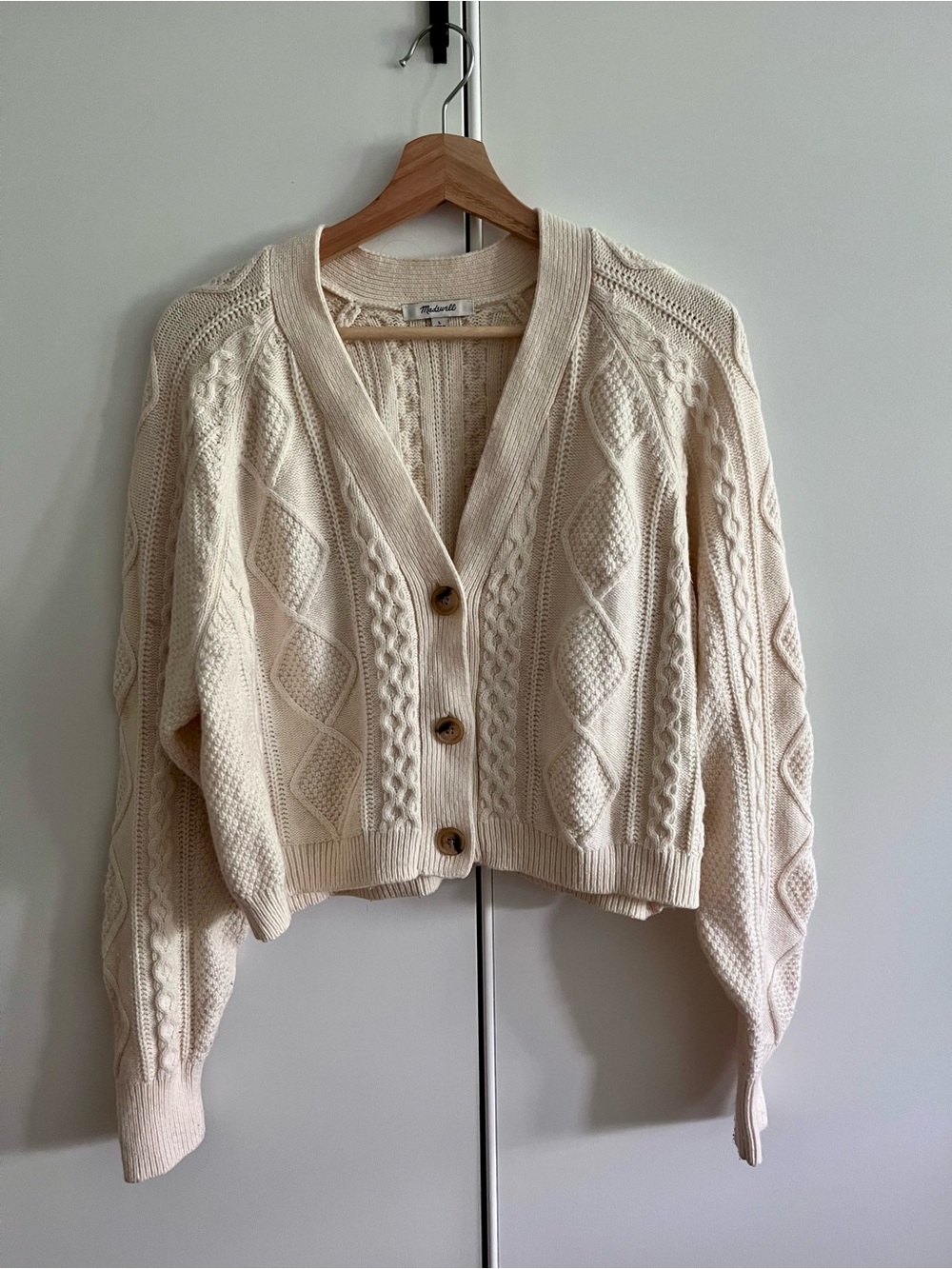 Cable-Knit Cropped Cardigan from Madewell white